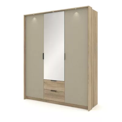 Vysoká zrcadlová šatní skříň 167 cm PRATTVILE - dub terra / kamenná šedá