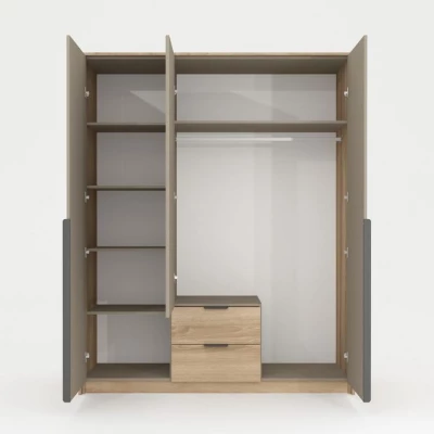 Vysoká zrcadlová šatní skříň 167 cm PRATTVILE - dub terra / kamenná šedá