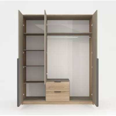 Vysoká zrcadlová šatní skříň 167 cm PRATTVILE - dub terra / kamenná šedá