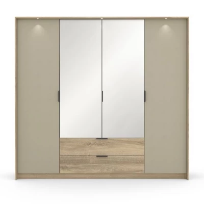 Velká zrcadlová šatní skříň 220 cm PRATTVILE - dub terra / kamenná šedá