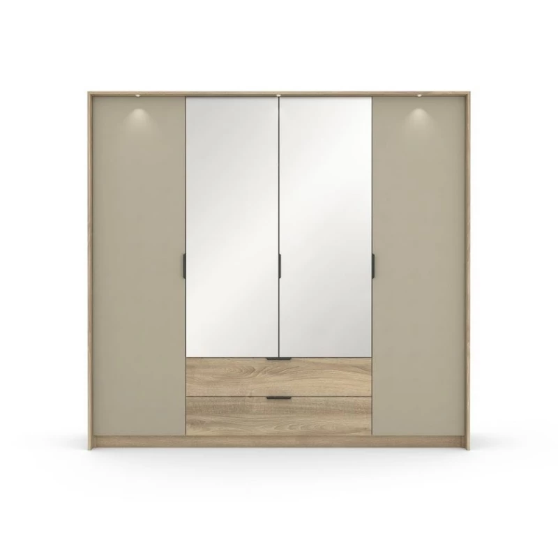 Velká zrcadlová šatní skříň 220 cm PRATTVILE - dub terra / kamenná šedá