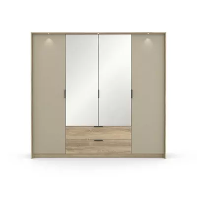 Velká zrcadlová šatní skříň 220 cm PRATTVILE - dub terra / kamenná šedá