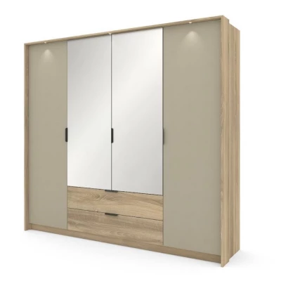 Velká zrcadlová šatní skříň 220 cm PRATTVILE - dub terra / kamenná šedá