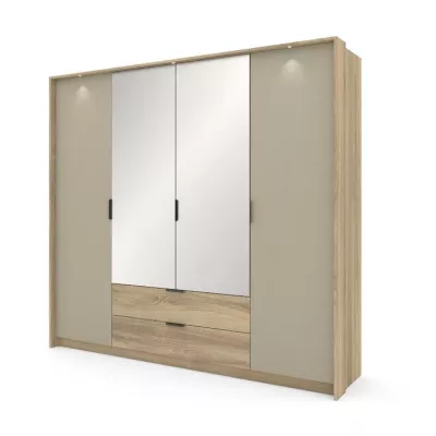 Velká zrcadlová šatní skříň 220 cm PRATTVILE - dub terra / kamenná šedá