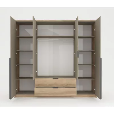 Velká zrcadlová šatní skříň 220 cm PRATTVILE - dub terra / kamenná šedá