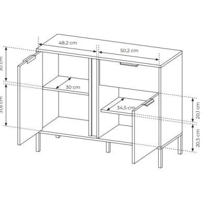 Úzká kombinovaná komoda HARTSELE - antracitová