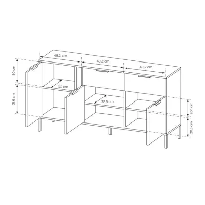 Široká kombinovaná komoda HARTSELE - antracitová