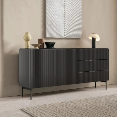 Komoda s dvířky a šuplíky BOAZ - černá