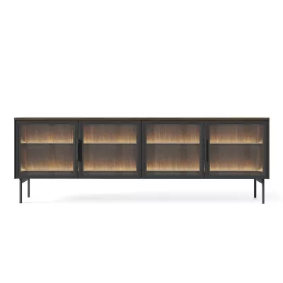 Prosklený TV stolek SULIGENT - dub dunin / černý + LED osvětlení ZDARMA