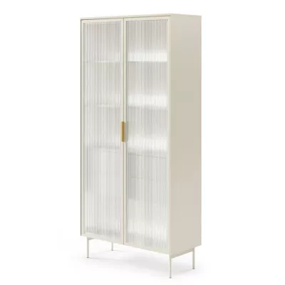 Vysoká vitrína SULIGENT - kašmír + LED osvětlení ZDARMA