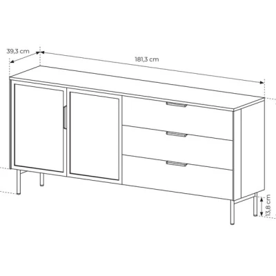 Prosklená široká kombinovaná komoda SULIGENT - dub dunin / černá + LED osvětlení ZDARMA