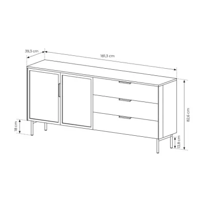Prosklená široká kombinovaná komoda SULIGENT - dub dunin / černá + LED osvětlení ZDARMA