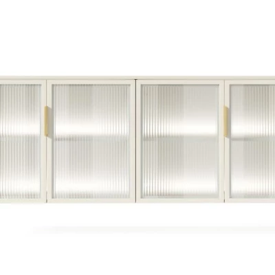 Prosklená široká komoda s dvířky SULIGENT - kašmír + LED osvětlení ZDARMA