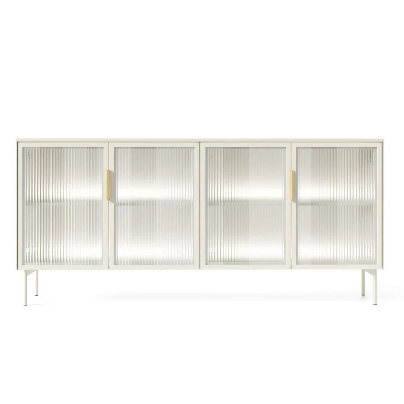 Prosklená široká komoda s dvířky SULIGENT - kašmír + LED osvětlení ZDARMA