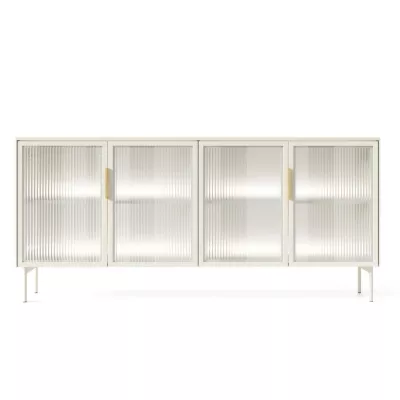 Prosklená široká komoda s dvířky SULIGENT - kašmír + LED osvětlení ZDARMA