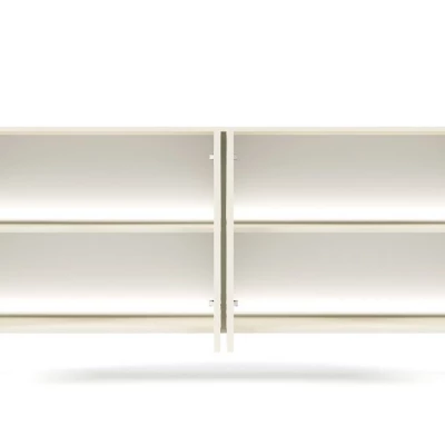 Prosklená široká komoda s dvířky SULIGENT - kašmír + LED osvětlení ZDARMA