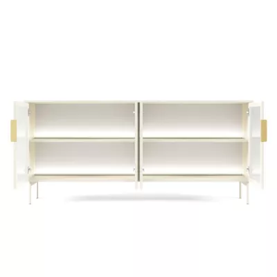 Prosklená široká komoda s dvířky SULIGENT - kašmír + LED osvětlení ZDARMA