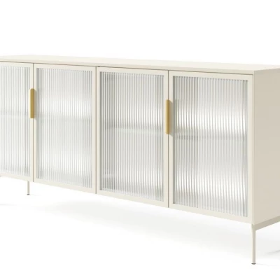 Prosklená široká komoda s dvířky SULIGENT - kašmír + LED osvětlení ZDARMA