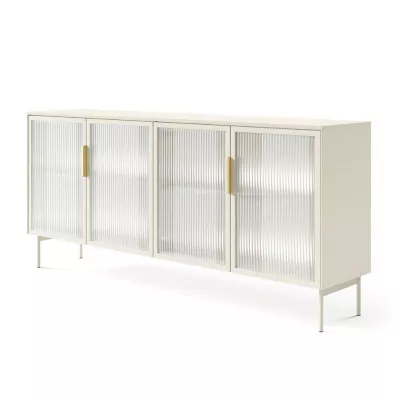 Prosklená široká komoda s dvířky SULIGENT - kašmír + LED osvětlení ZDARMA