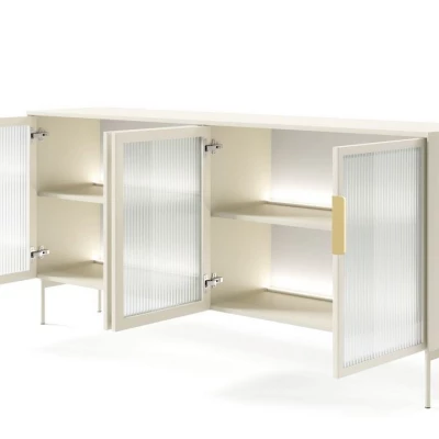 Prosklená široká komoda s dvířky SULIGENT - kašmír + LED osvětlení ZDARMA