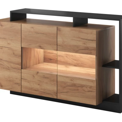 Prosklená komoda EUFALA - dub kraft zlatý / antracitová