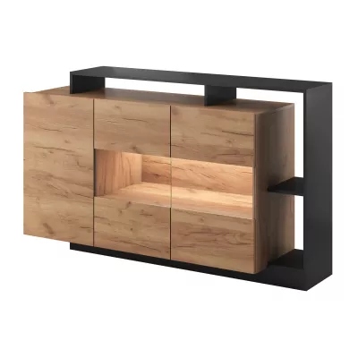 Prosklená komoda EUFALA - dub kraft zlatý / antracitová