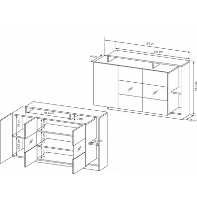 Prosklená komoda EUFALA - dub kraft zlatý / antracitová