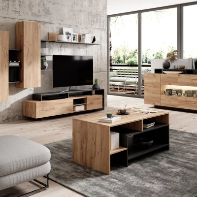 Prosklená komoda EUFALA - dub kraft zlatý / antracitová