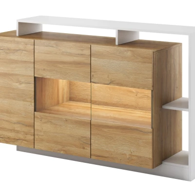 Prosklená komoda EUFALA - dub grandson / bílá