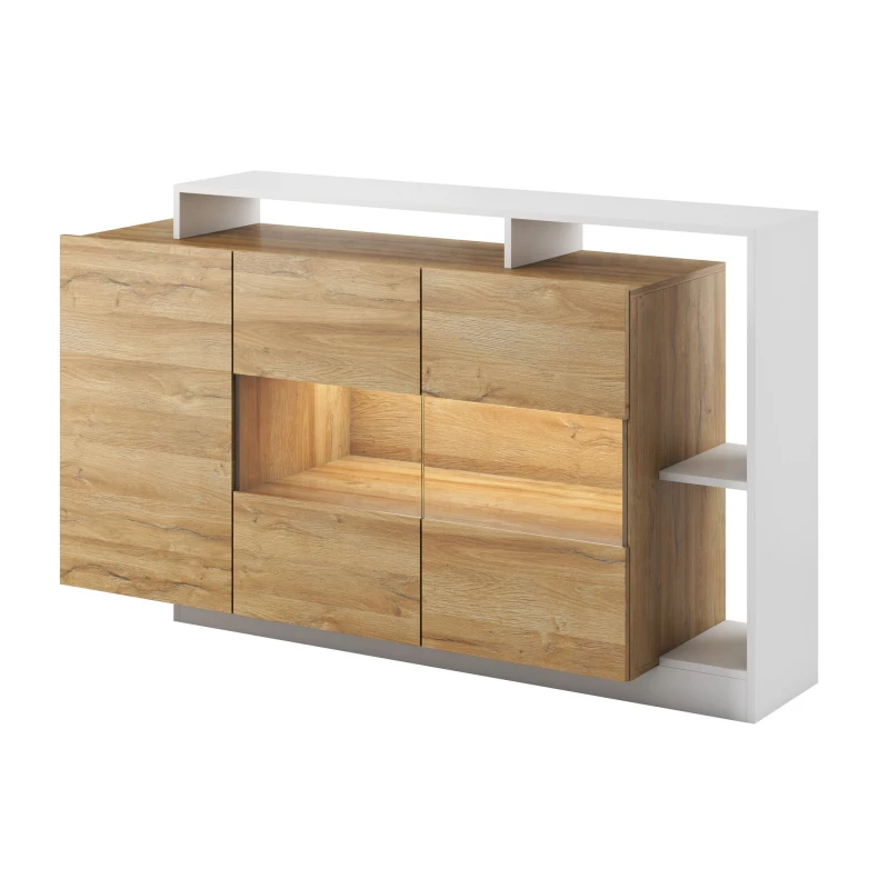 Prosklená komoda EUFALA - dub grandson / bílá