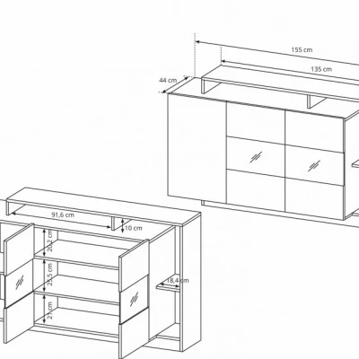 Prosklená komoda EUFALA - dub grandson / bílá