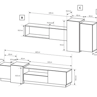 Obývací stěna SYLVANIA - dub kraft zlatý / bílá