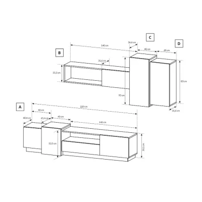 Obývací stěna SYLVANIA - dub kraft zlatý / bílá