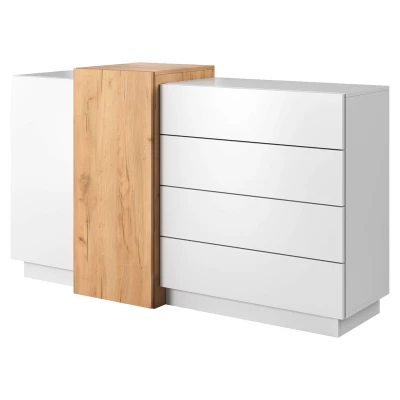 Kombinovaná komoda SYLVANIA - dub kraft zlatý / bílá