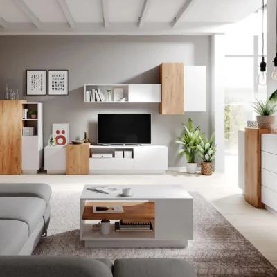 Komoda s dvířky SYLVANIA - dub kraft zlatý / bílá