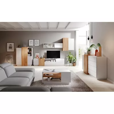 Komoda s dvířky SYLVANIA - dub kraft zlatý / bílá