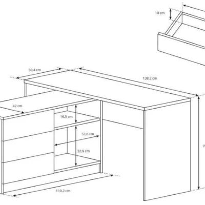Rohový psací stůl LEROY - grafitový