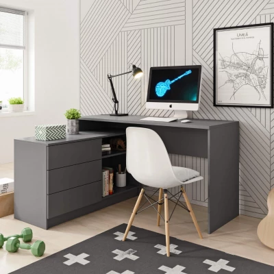 Rohový psací stůl LEROY - grafitový