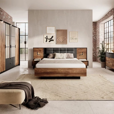 Sestava do ložnice s postelí 160x200 CALERA - kaštan / anracitová + LED osvětlení ZDARMA