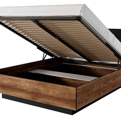 Sestava do ložnice s postelí 160x200 CALERA - kaštan / anracitová + LED osvětlení ZDARMA