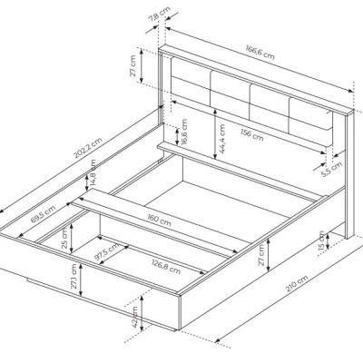 Sestava do ložnice s postelí 160x200 CALERA - kaštan / anracitová + LED osvětlení ZDARMA