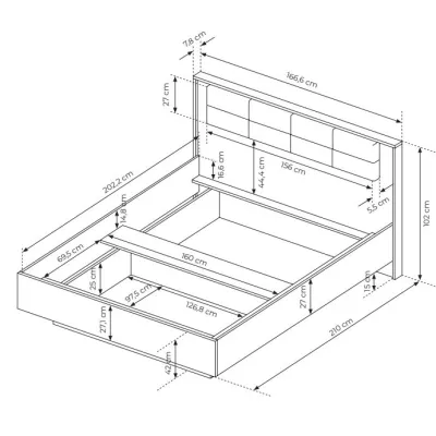 Sestava do ložnice s postelí 160x200 CALERA - kaštan / anracitová + LED osvětlení ZDARMA