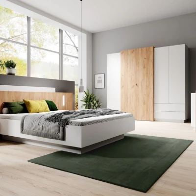 Sestava do ložnice s postelí 160x200 SYLVANIA 1 - dub kraft zlatý / bílá + LED osvětlení ZDARMA