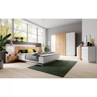 Sestava do ložnice s postelí 160x200 SYLVANIA 1 - dub kraft zlatý / bílá + LED osvětlení ZDARMA