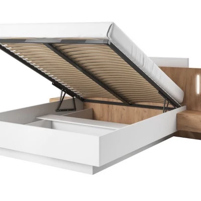 Sestava do ložnice s postelí 160x200 SYLVANIA 1 - dub kraft zlatý / bílá + LED osvětlení ZDARMA