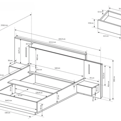 Sestava do ložnice s postelí 160x200 SYLVANIA 1 - dub kraft zlatý / bílá + LED osvětlení ZDARMA