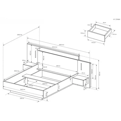 Sestava do ložnice s postelí 160x200 SYLVANIA 1 - dub kraft zlatý / bílá + LED osvětlení ZDARMA