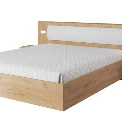 Sestava do ložnice s postelí 160x200 HELFIN 1 - dub kraft zlatý / bílá + LED osvětlení ZDARMA