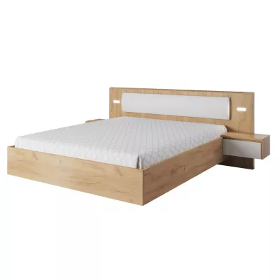 Sestava do ložnice s postelí 160x200 HELFIN 1 - dub kraft zlatý / bílá + LED osvětlení ZDARMA