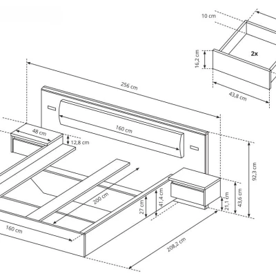 Sestava do ložnice s postelí 160x200 HELFIN 1 - dub kraft zlatý / bílá + LED osvětlení ZDARMA